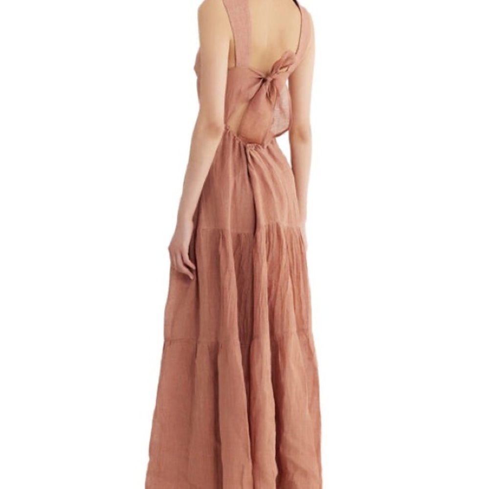 NWT Rumer (Anthropologie) 100% Linen Mia Maxi Dress Liberty Blue/Green Sm ($349) - Picture 4 of 13